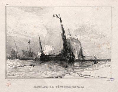 アンカーの漁船、1836年。 作： Eugene Isabey