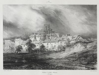 古代フランス、オーヴェルニュの絵のようにロマンチックな旅：シャトー・ド・ポン・ジボー 作： Eugene Isabey
