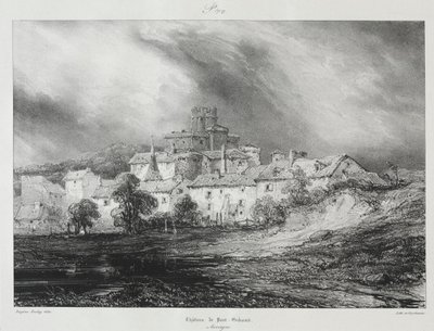 古代フランス、オーヴェルニュの絵のようにロマンチックな旅：シャトー・ド・ポン・ジボー 作： Eugene Isabey