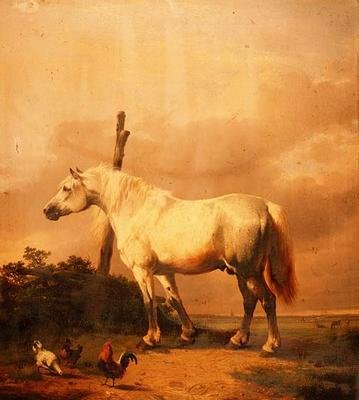 広大な風景の中で、家禽を連れた馬車 作： Eugene Joseph Verboeckhoven