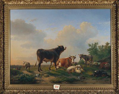 雄大な牛、牛、ロバ、山羊、羊、家禽、1849年 作： Eugene Joseph Verboeckhoven