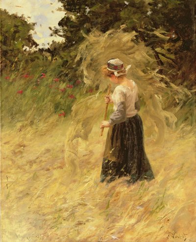 19世紀の干し草を収穫する少女 作： Eugene Leon Labitte
