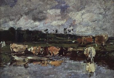 池の動物。 c.1881-88 作： Eugene Louis Boudin