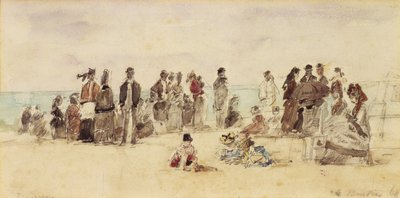 ビーチシーン、1864年（紙にペンとインク、トイレ） 作： Eugene Louis Boudin