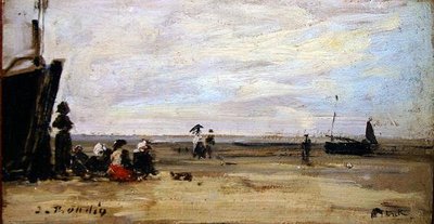 ビーチの風景（油彩・ボード） 作： Eugene Louis Boudin