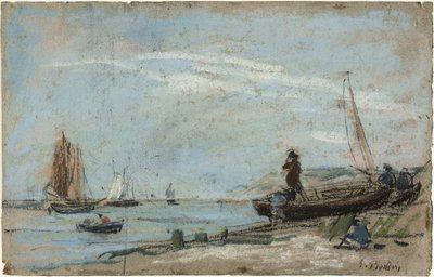 漁船と炭の浜辺 作： Eugene Louis Boudin