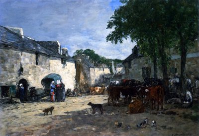 ブルターニュ地方、ダウラスの家畜市場 作： Eugene Louis Boudin