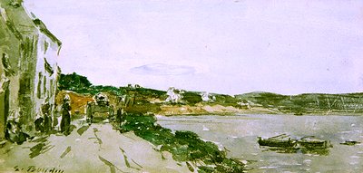 海岸の風景（紙に水彩、黒チョーク） 作： Eugene Louis Boudin