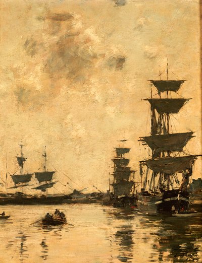 ドーヴィル：アンカーでのスクーナー、1887 作： Eugene Louis Boudin
