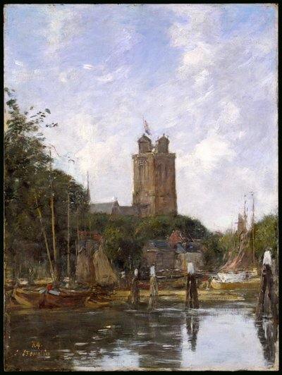 ドルドレヒト、運河の大教会、1884 作： Eugene Louis Boudin