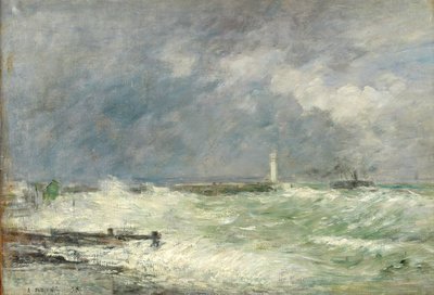 荒天時のルアーブルの港への入り口、1895年 作： Eugene Louis Boudin
