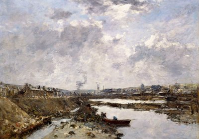 フェカン、アリエール港建設中、1883年 作： Eugene Louis Boudin
