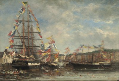 オンフルール港の祭典、1858年（木に油彩） 作： Eugene Louis Boudin