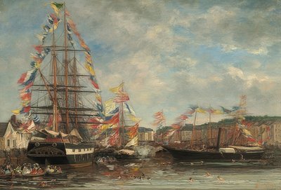 オンフルール港での祭りの日。 1858 作： Eugene Louis Boudin