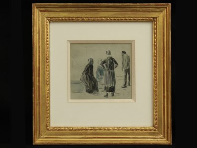 浜辺の人々」1860年頃（紙にコンテ・水彩 作： Eugene Louis Boudin