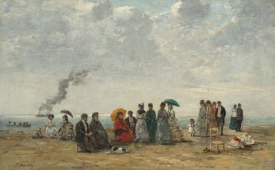 ビーチの人物、c。 1867-70年（キャンバスに油彩） 作： Eugene Louis Boudin