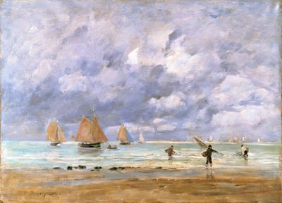 1892年、トルヴィルの漁師とヨット 作： Eugene Louis Boudin