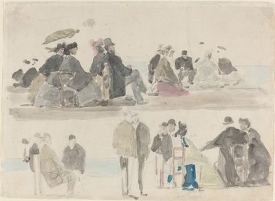 浜辺の紳士淑女、2つのレジスター、c。 1865年。 作： Eugene Louis Boudin