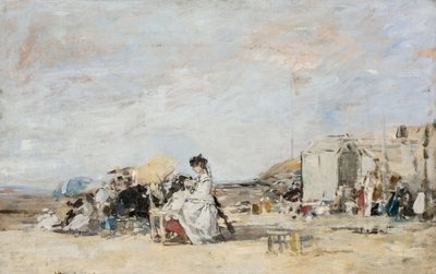 トルヴィルのビーチで白の女性 作： Eugene Louis Boudin