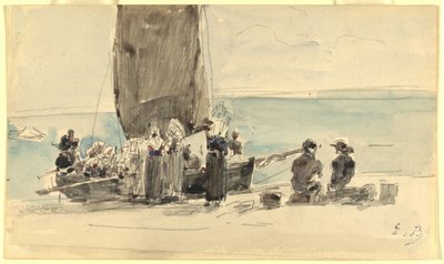 ボートの積み込み、c。 1875年。 作： Eugene Louis Boudin