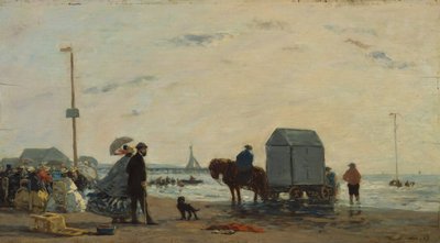 トルヴィルのビーチで、1863年。 作： Eugene Louis Boudin