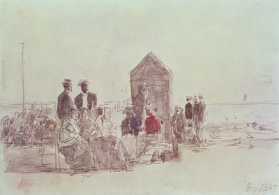 ドーヴィルの浜辺の人々、1867年（WC） 作： Eugene Louis Boudin