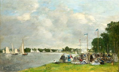 1866年、アルジャントゥイユでのレガッタ。 作： Eugene Louis Boudin
