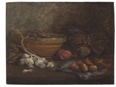 タマネギのある静物、1853-56年 作： Eugene Louis Boudin