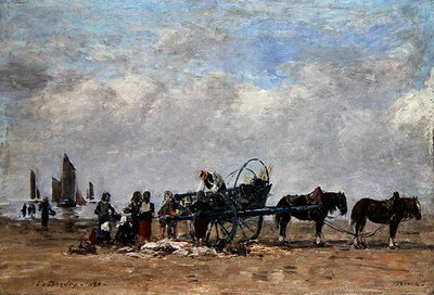 The Fish Cart, Berck, c.1880 (油彩・キャンバス・パネル) 作： Eugene Louis Boudin