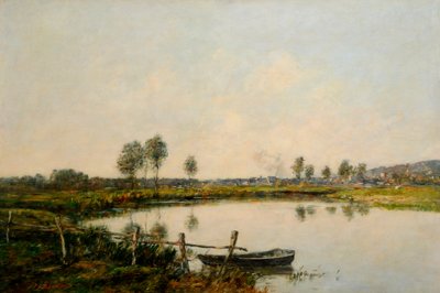 フランス、ドーヴィルのウォーターメドウズ（キャンバスに油彩） 作： Eugene Louis Boudin