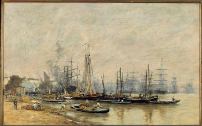ボルドーの港 ガロンヌ川に浮かぶ船たちウジェーヌ・ルイ・ブダン（1824-1898）による絵画 1874年 日0.41x0.65 m パリ、オルセー美術館 作： Eugene Louis Boudin