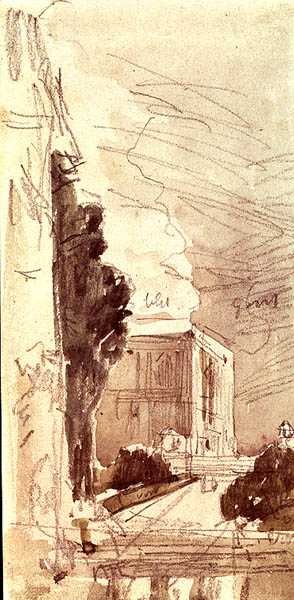 シャトーのテラス（水彩・紙 作： Eugene Louis Boudin