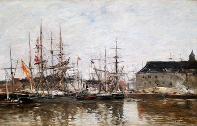ドックのスリーマスターズ、アントワープ、1871 作： Eugene Louis Boudin