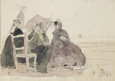 海辺の椅子に座る3人の女性 19世紀後半 作： Eugene Louis Boudin