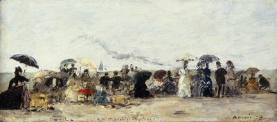 トルビル、ビーチシーン。トルビルビーチシーン、1879 作： Eugene Louis Boudin