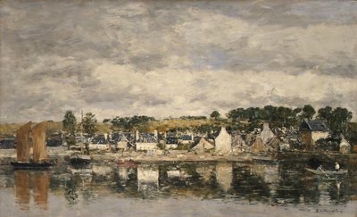 おそらく1867年の川沿いの村。 作： Eugene Louis Boudin