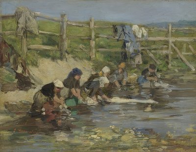 川沿いのLaundresses。 1885-90年頃 作： Eugene Louis Boudin
