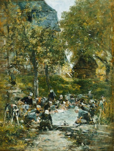川岸の洗濯機。川沿いの洗濯機、1877年から1881年 作： Eugene Louis Boudin