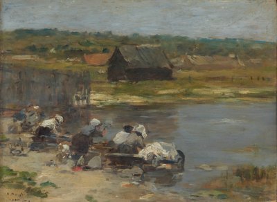 池のほとりの洗濯女、188085。 作： Eugene Louis Boudin