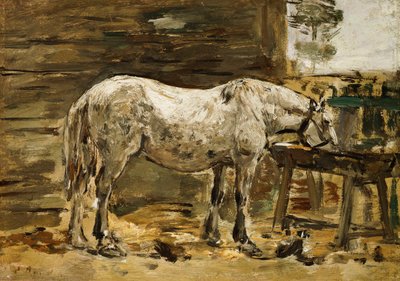飲酒桶での白い馬、1885-90年 作： Eugene Louis Boudin
