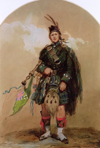 1853年のチョブハムキャンプでの第79ハイランダーズのパイパー 作： Eugene Louis Lami