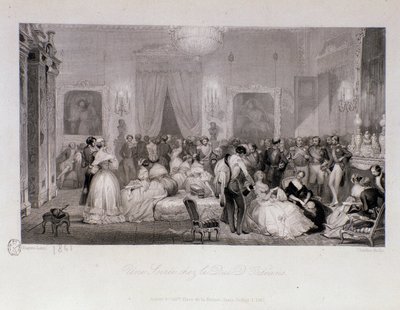 オルレアン公（フェルディナン・フィリップまたはフェルディナン・フィリップ・ドルレアン）（1810-1842）とのパリでの社交の夕べ。ウジェーヌ・ルイ・ラミ（1800-1890）によるエングレーヴィング 1841年 個人蔵 作： Eugene Louis Lami