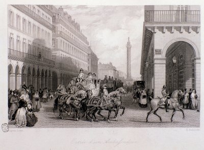 パリに到着した大使のコルテッジ（証券取引所広場）。Eugene Louis Lami（1800-1890）によるエングレーヴィング 1843年 個人蔵 作： Eugene Louis Lami