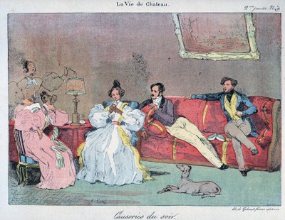 La Vie de chateau - Evening talks - Eugene Lami (1800-1890)によるイラスト 1885年の「LE-RIRE」に掲載。 作： Eugene Louis Lami