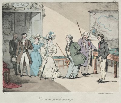 シャトーの生活：近所への訪問、1828年。 作： Eugene Louis Lami
