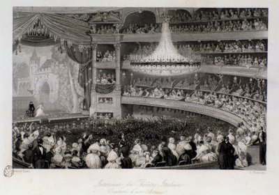 パリのイタリア人劇場での公演中の俳優へのオベーション。ウジェーヌ・ルイ・ラミ（1800-1890）によるエングレーヴィング 1843年 個人蔵 作： Eugene Louis Lami