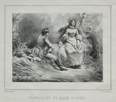 スコットランドの美しい景色：ウェイバリーとミスフローラ、1825-1828。 作： Eugene Louis Lami