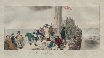 ロンドンのお土産：パケットボートの交差点、1826年。 作： Eugene Louis Lami