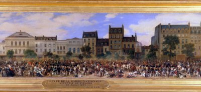 1835年7月28日、ジュゼッペ・フィエスキ（コルシカ人の陰謀家）によるフランス王ルイ・フィリップ1世（1773-1850）に対する攻撃、パリのテンプル大通り（ルイ・フィリップが国民衛兵を閲兵する） ウジェーヌ・ラミ（1800-1890）による絵画の詳細 1845年 日。 作： Eugene Louis Lami