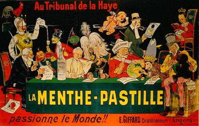 1899年の第一回ハーグ平和会議にちなんだ「La Menthe-Pastille」の広告ポスター（カラーリトグラフ） 作： Eugene Oge